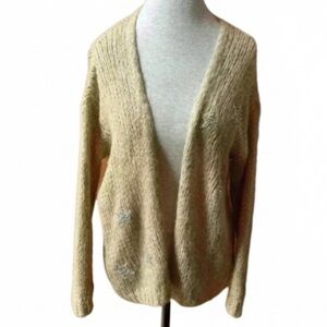 Scandal Italy Brown Open Front Cardigan With Metallic Stars On Front Medium